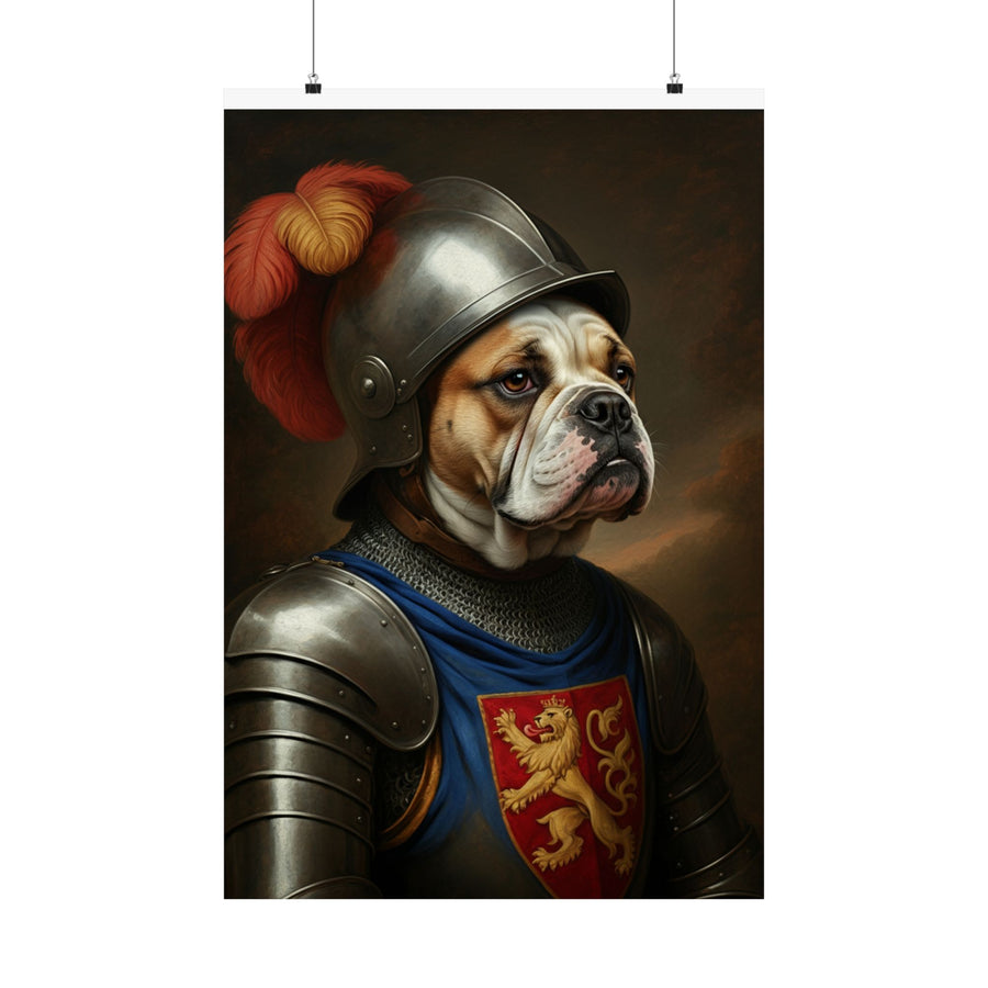 English Bulldog Medieval Knight Portrait Matte Poster, Regal Dog Art Print, English Bulldog Lover Gift, Wall Art
