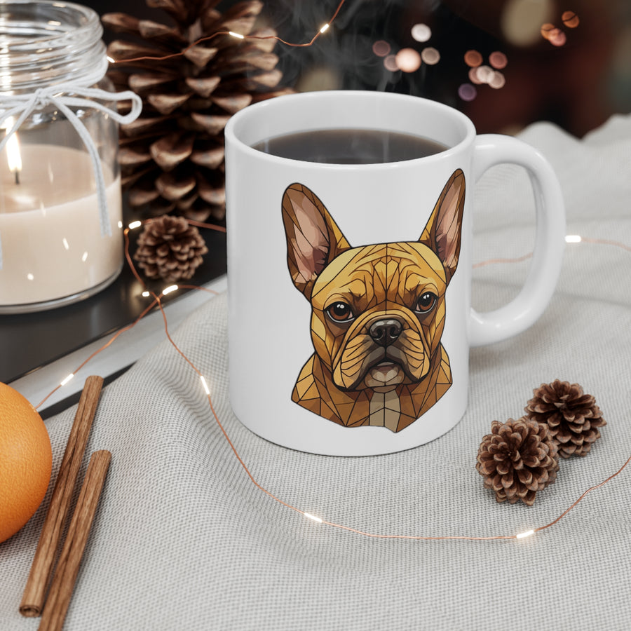 French Bulldog Stained Glass Monochrome Gold Ceramic Mug 11oz | Dog Lover Gift