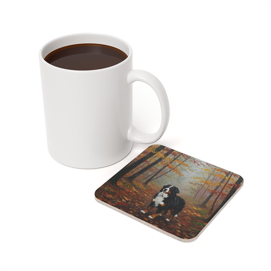 Acrylic Bernese Mountain Dog - Autumn Woods | Cork Back Coaster