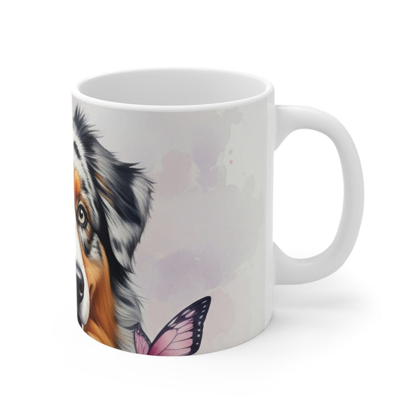 Australian Shepherd Watercolor Butterfly Bloom Coffee Mug | Premium Dog Prints | Tritan