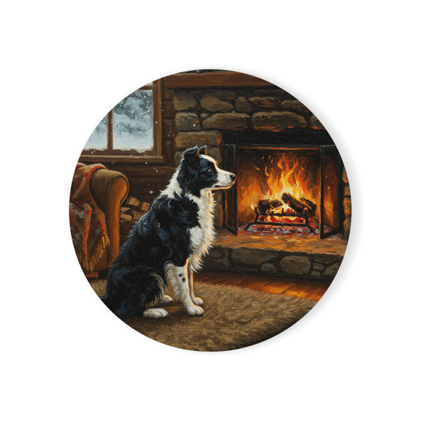 Acrylic Border Collie - Winter Hearth | Cork Back Coaster