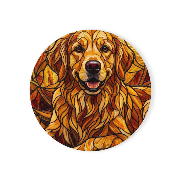 Golden Retriever Stained Glass Warm Jewel Cork Back Coaster | Dog Lover Gift