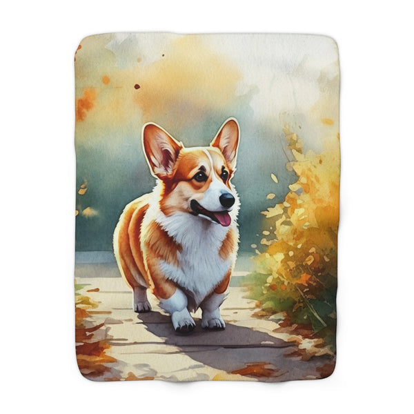 Corgi Watercolor Autumn Path Throw Blanket | Premium Dog Prints | Tritan
