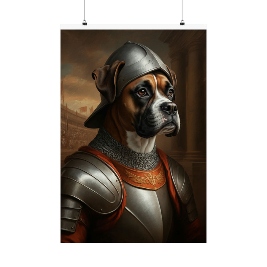 Boxer Medieval Knight Portrait Matte Poster, Regal Dog Art Print, Boxer Lover Gift, Wall Art