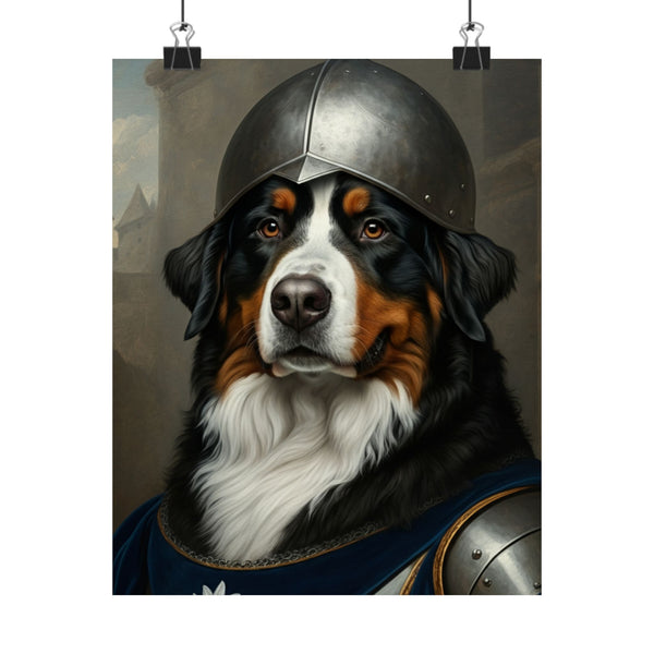 Bernese Mountain Dog Medieval Knight Portrait Matte Poster, Regal Dog Art Print, Bernese Mountain Dog Lover Gift, Wall Art