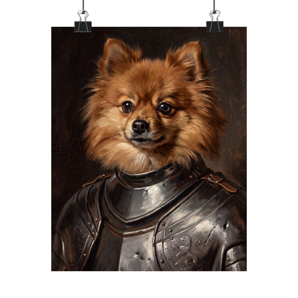 Pomeranian Medieval Knight Portrait Matte Poster, Regal Dog Art Print, Pomeranian Lover Gift, Wall Art