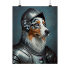 Australian Shepherd Medieval Knight Portrait Matte Poster, Regal Dog Art Print, Australian Shepherd Lover Gift, Wall Art