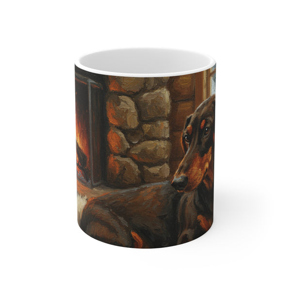 Acrylic Dachshund - Winter Hearth | Ceramic Mug 11oz