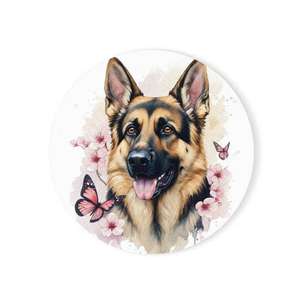 German Shepherd Watercolor Butterfly Bloom Drink Coaster | Premium Dog Prints | Tritan