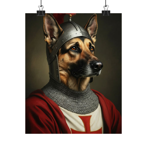 German Shepherd Medieval Knight Portrait Matte Poster, Regal Dog Art Print, German Shepherd Lover Gift, Wall Art