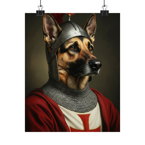 German Shepherd Medieval Knight Portrait Matte Poster, Regal Dog Art Print, German Shepherd Lover Gift, Wall Art
