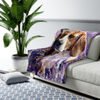 Beagle Watercolor Lavender Fields Throw Blanket | Premium Dog Art | Tritan