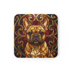 French Bulldog Stained Glass Warm Jewel Cork Back Coaster | Dog Lover Gift