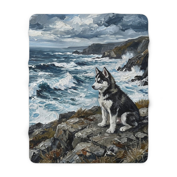 Siberian Husky Acrylic Gallery Print Coastal Cliffside Throw Blanket | Premium Dog Prints | Tritan