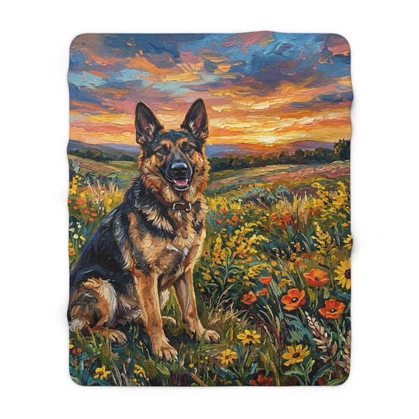 German Shepherd Acrylic Gallery Print Sunset Prairie Throw Blanket | Premium Dog Prints | Tritan