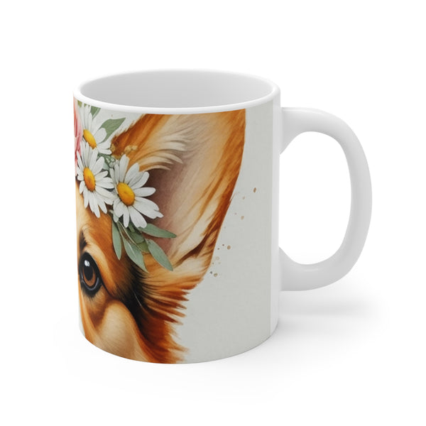 Corgi Watercolor Floral Crown Coffee Mug | Premium Dog Prints | Tritan