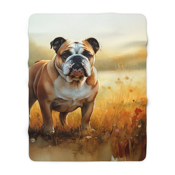 English Bulldog Watercolor Meadow Golden Throw Blanket | Premium Dog Prints | Tritan