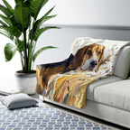 Beagle Watercolor Meadow Golden Throw Blanket | Premium Dog Art | Tritan