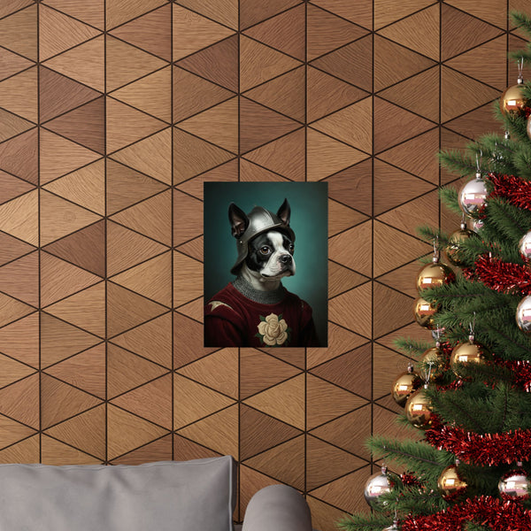 Boston Terrier Medieval Knight Portrait Matte Poster, Regal Dog Art Print, Boston Terrier Lover Gift, Wall Art — Lifestyle View