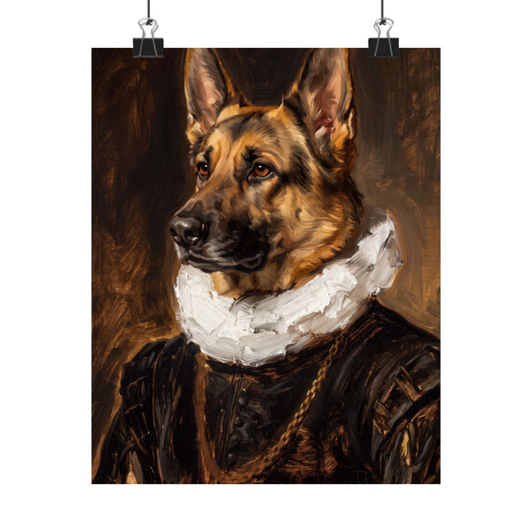 German Shepherd Renaissance Royal Portrait Matte Poster, Regal Dog Art Print, German Shepherd Lover Gift, Wall Art