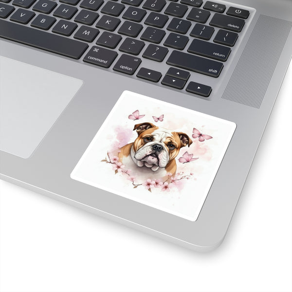 English Bulldog Watercolor Butterfly Bloom Kiss-Cut Stickers | Premium Dog Prints | Tritan — Lifestyle View