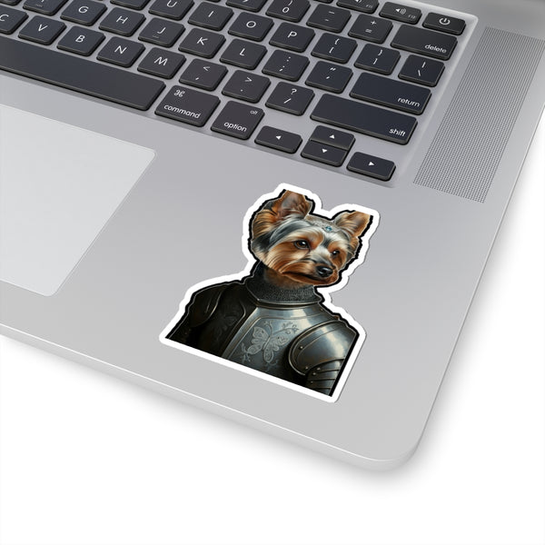 Yorkshire Terrier Medieval Knight Portrait Sticker, Dog Portrait Vinyl Decal, Kiss-Cut Sticker, Yorkshire Terrier Lover Gift — Lifestyle View