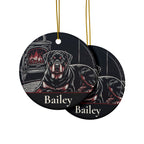 Front and back of the Rottweiler Christmas ornament: the same design prints on both sides