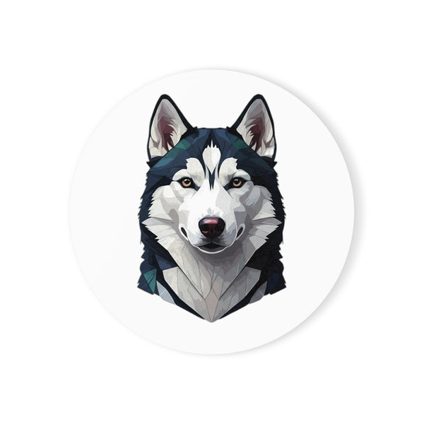 Siberian Husky Low Poly Cool Jewel Cork Back Coaster | Dog Lover Gift