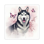 Siberian Husky Watercolor Butterfly Bloom Kiss-Cut Stickers | Premium Dog Prints | Tritan — view 3 of 12