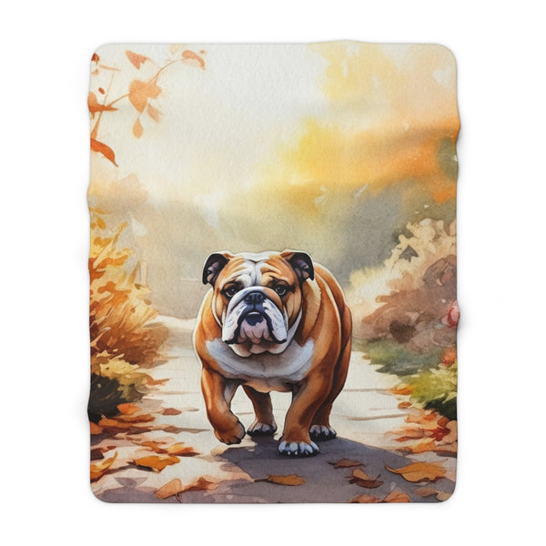 English Bulldog Watercolor Autumn Path Throw Blanket | Premium Dog Prints | Tritan