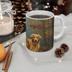 Acrylic Painting Golden Retriever - Autumn Woods | Ceramic Mug 11oz