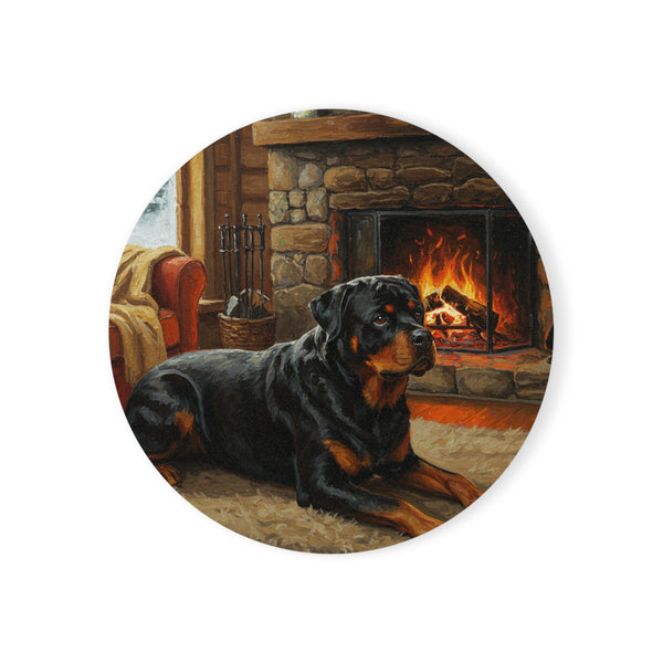 Acrylic Rottweiler - Winter Hearth | Cork Back Coaster