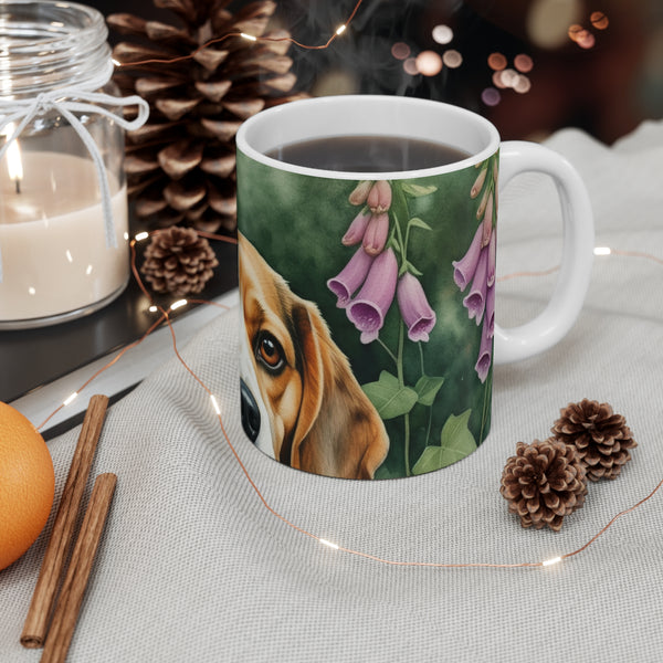 Beagle Watercolor Garden Peek Coffee Mug | Premium Dog Prints | Tritan — Lifestyle View