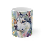Siberian Husky Watercolor Ceramic Coffee Mug 11oz, Soft Dog Painting, Siberian Husky Lover Gift