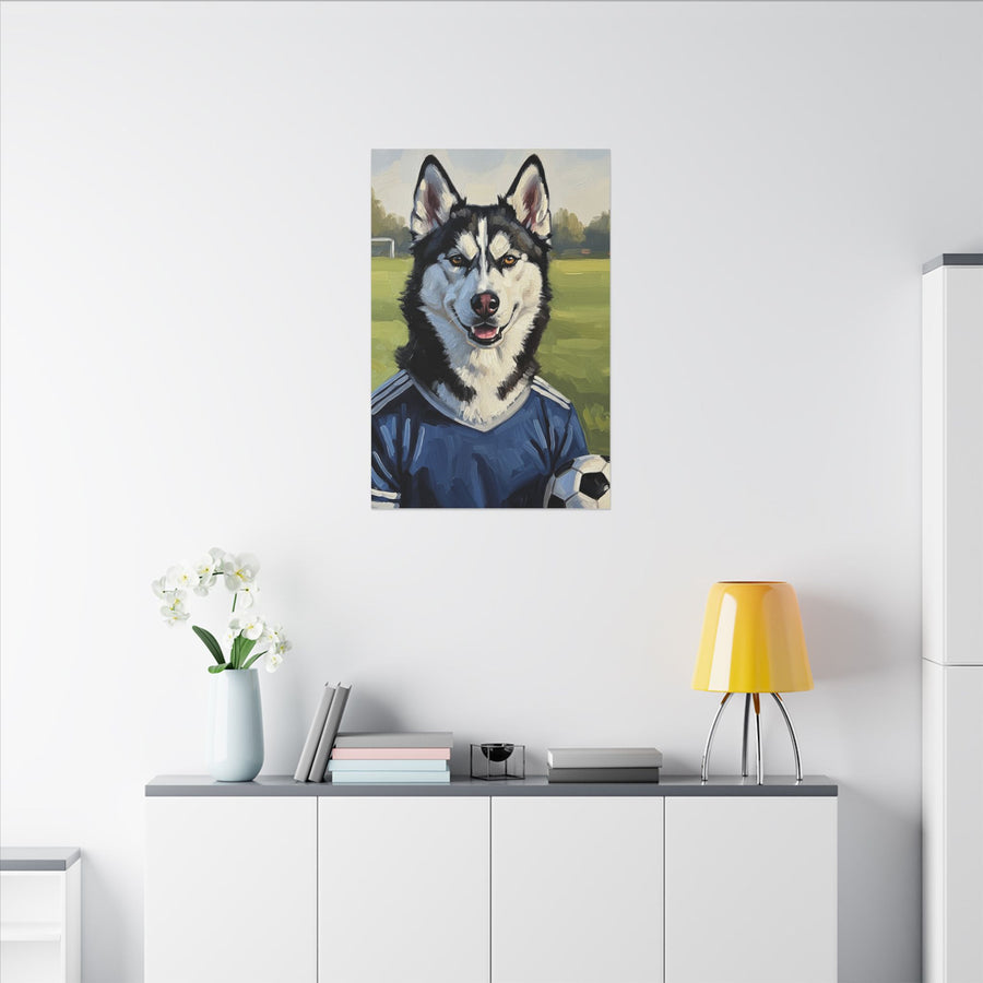 Siberian Husky Oil Painting Soccer Portrait Canvas Art | Dog Wall Decor | Pet Lover Gift for Sports Fans