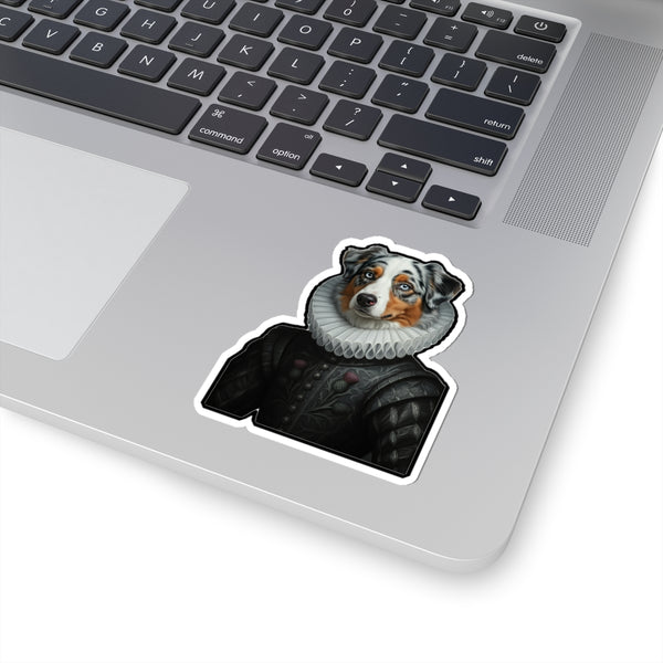 Australian Shepherd Renaissance Royal Portrait Sticker, Dog Portrait Vinyl Decal, Kiss-Cut Sticker, Australian Shepherd Lover Gift — Lifestyle View
