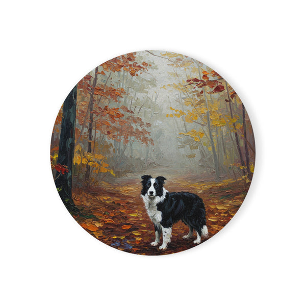 Acrylic Border Collie - Autumn Woods | Cork Back Coaster