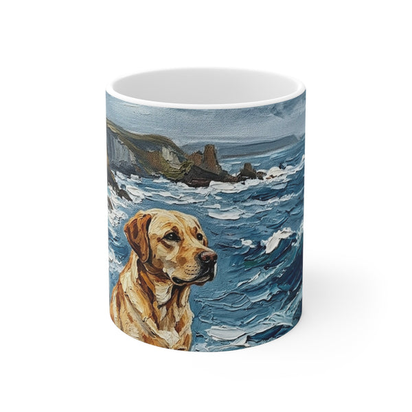 Labrador Retriever Coastal Cliffside Gift Set — Mug + Coaster + Sticker | Tritan