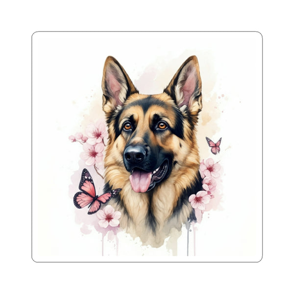 German Shepherd Watercolor Butterfly Bloom Kiss-Cut Stickers | Premium Dog Prints | Tritan
