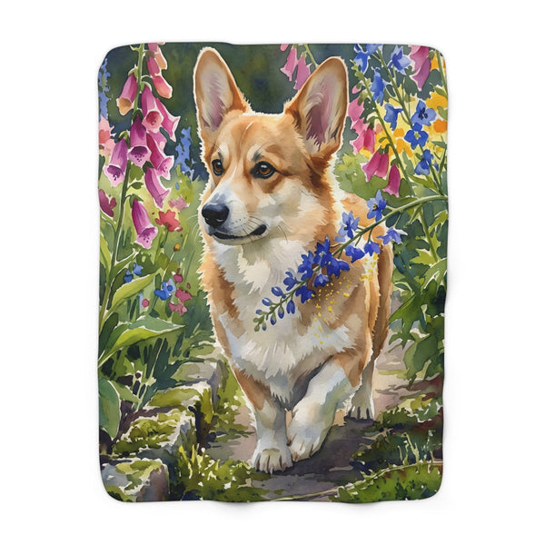Corgi Watercolor Cottage Garden Throw Blanket | Premium Dog Art | Tritan