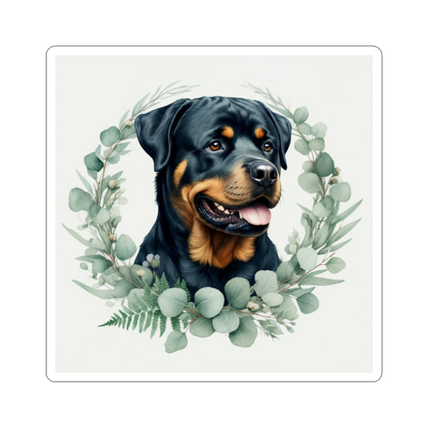 Rottweiler Watercolor Botanical Wreath Kiss-Cut Stickers | Premium Dog Prints | Tritan