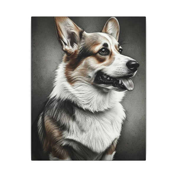 Corgi Charcoal Portrait Canvas Wall Art, Dog Lover Gift, Stretched Canvas Print, Pet Home Decor, Animal Art, Corgi Mom Dad Present