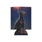 Doberman America 250 Patriotic Dog Pattern Can Cooler | America 250 Party Drink Holder | Doberman Mom Dad Gift | Summer BBQ Decor — primary view