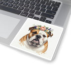 English Bulldog Watercolor Floral Crown Kiss-Cut Stickers | Premium Dog Prints | Tritan