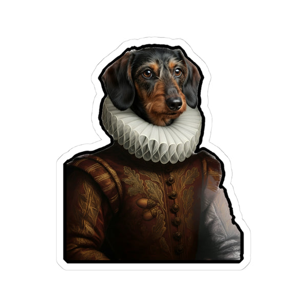 Dachshund Renaissance Royal Portrait Sticker, Dog Portrait Vinyl Decal, Kiss-Cut Sticker, Dachshund Lover Gift