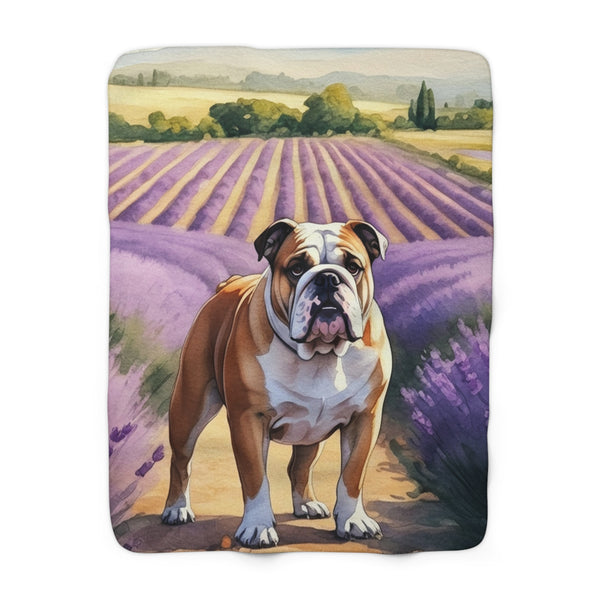 English Bulldog Watercolor Lavender Fields Throw Blanket | Premium Dog Prints | Tritan