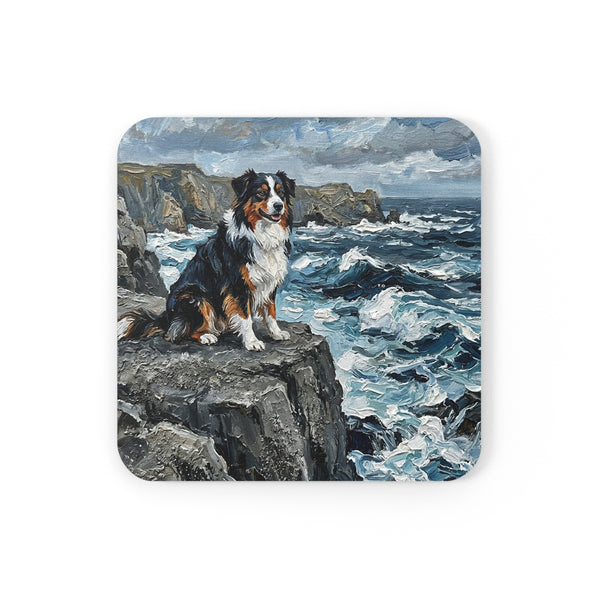 Acrylic Gallery Print Australian Shepherd - Coastal Cliffside | Cork Back Coaster