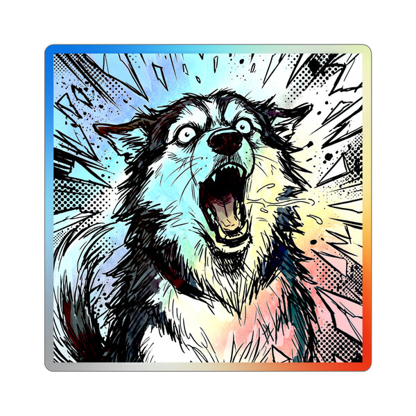The Shattering Husky Holographic Sticker | Siberian Husky Comic Dog Art