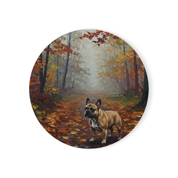 Acrylic French Bulldog - Autumn Woods | Cork Back Coaster