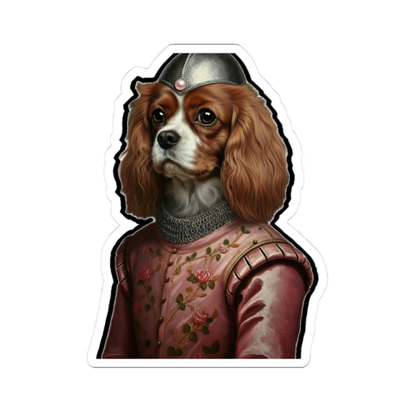 Cavalier King Charles Spaniel Medieval Knight Portrait Sticker, Dog Portrait Vinyl Decal, Kiss-Cut Sticker, Dog Mom Gift Sticker